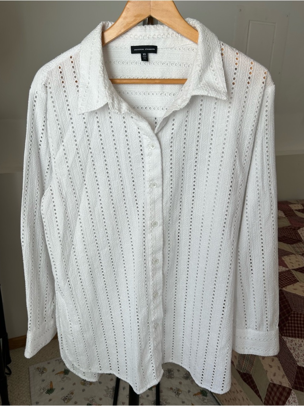 Universal Standard Button Down Eyelet White Shirt Blouse